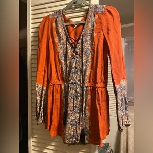 Bohemian Orange and Blue Tunic Top